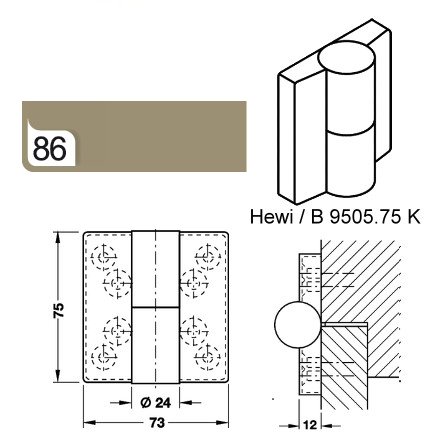 Hewi B9505.75RK Aufschraubbänder rechts 75 mm Polyamid (86) sand